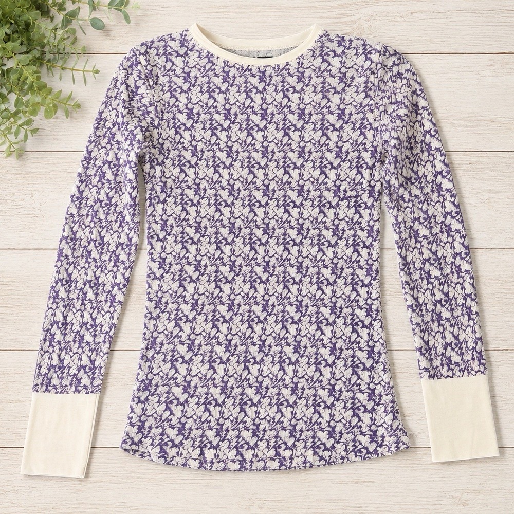 BB Dakota Purple Ivory Floral Thermal Long Sleeve Top Size M Lightweight Y2K NWT